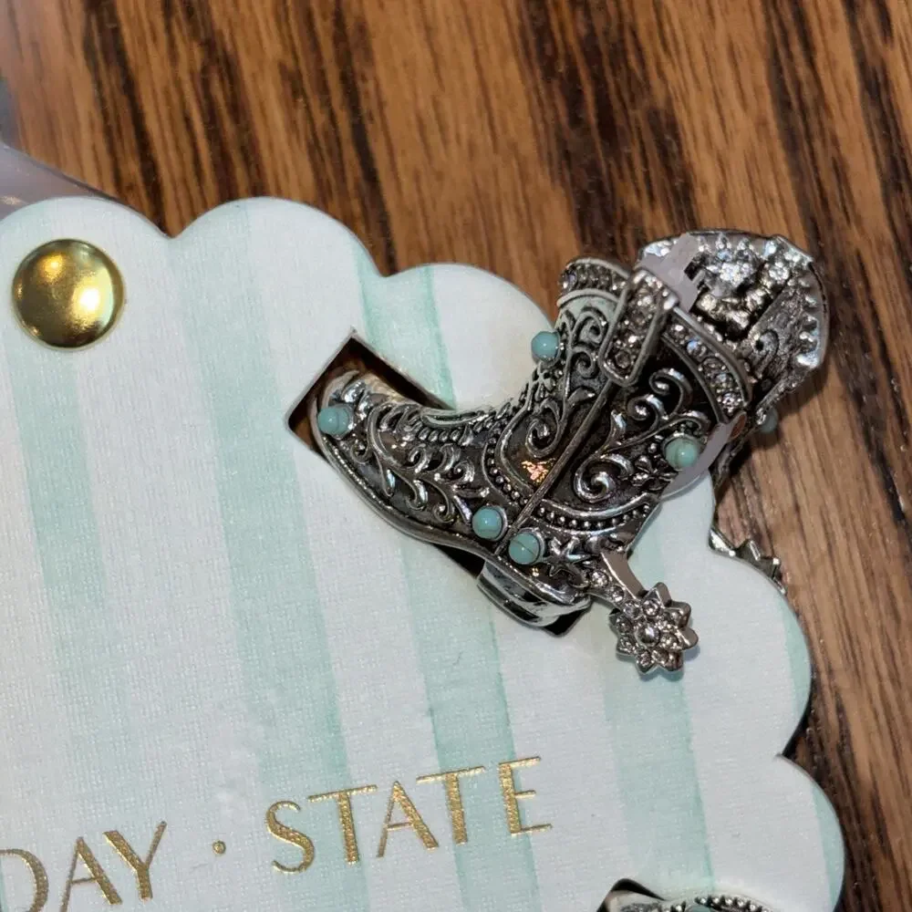 Sunday State Turquoise Western Hair Clip Claw Cowboy Howdy Lucky Hat Boot NEW